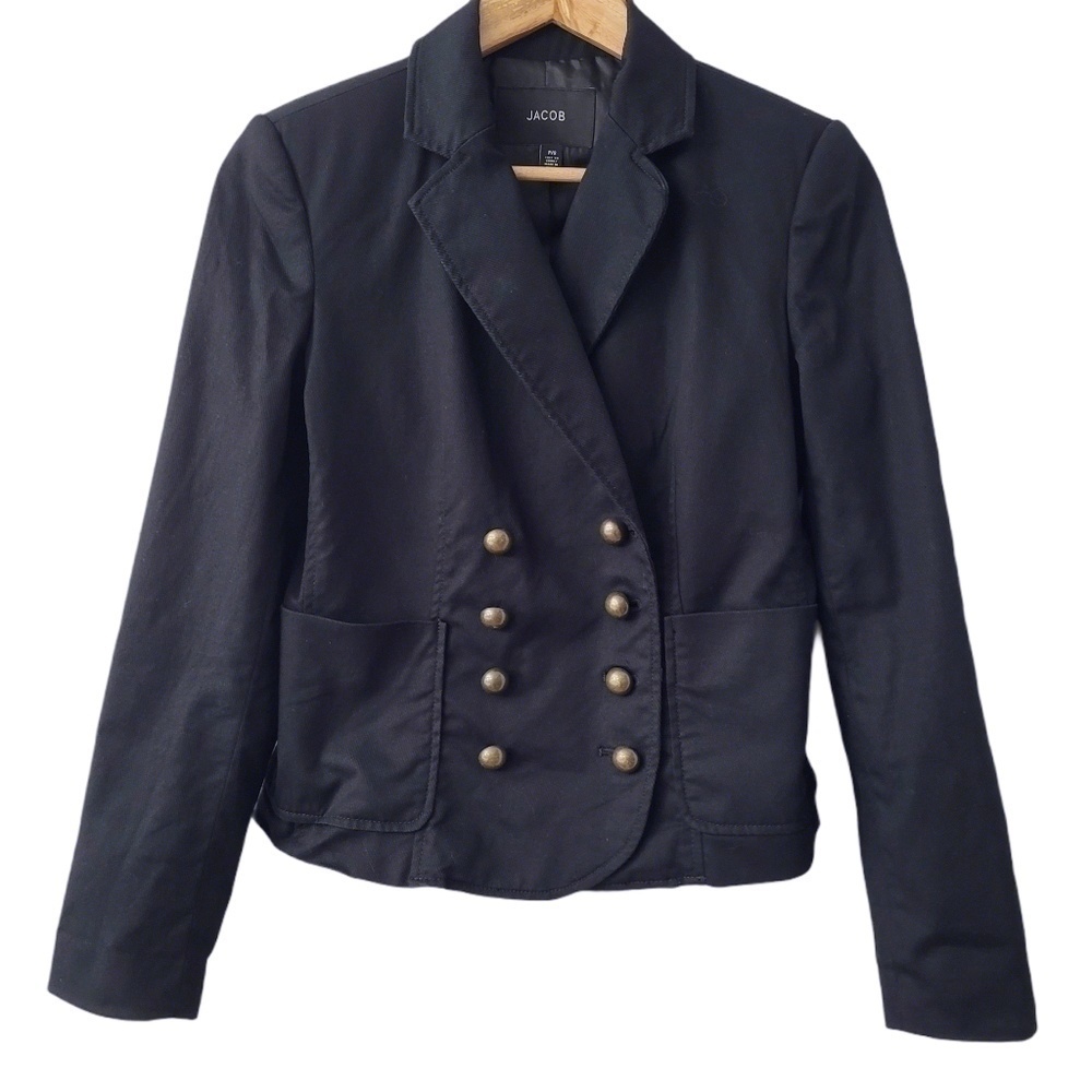 jacob Cotton Military Style Fitted Cropped Blazer